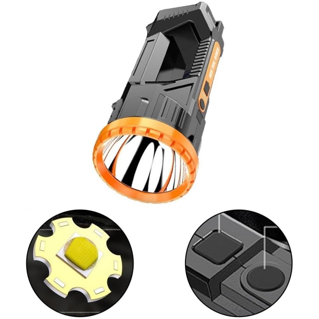 Lanterna LED, Vafy, Incarcare USB, Autonomie 8-24h, 2 Surse de Lumina, Principal si Lateral, Raza Maxima 100-200 m, COB, 5W, 23 x 10 x 10 cm, Galben