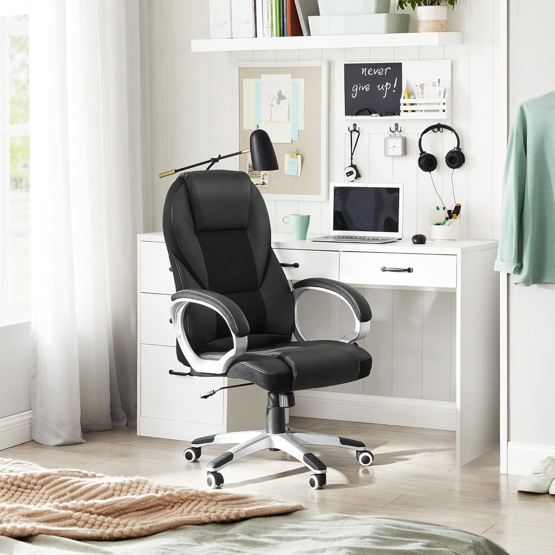 SONGMICS Scaun de birou ergonomic, reglabil pe inaltime, functie balans, tapitat piele sintetica, 54x50x122 cm, nergu