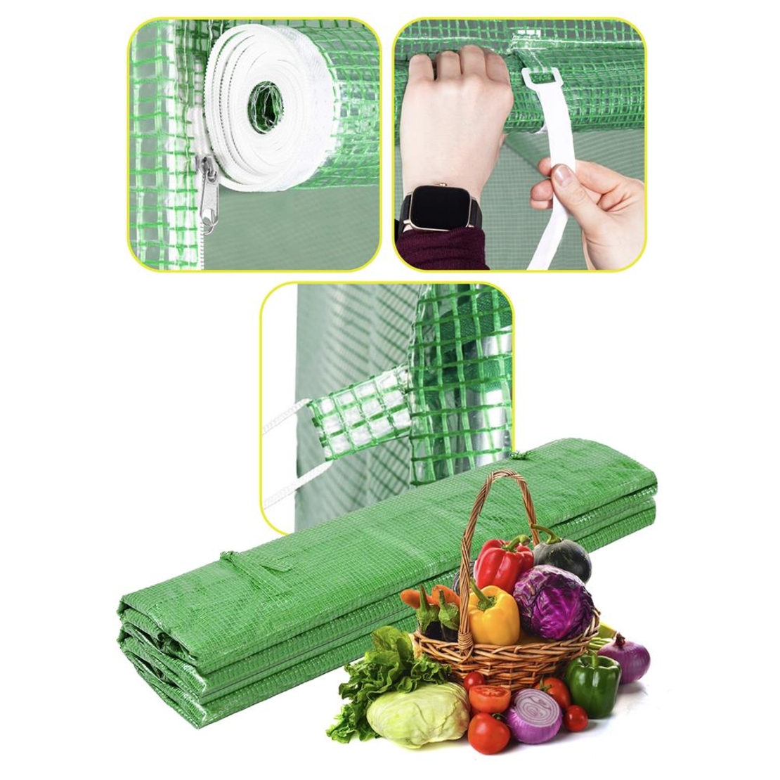 Folie pentru sera gradina 450x200x200 cm, 140 g/m², armata cu plasa, UV4, 9 ferestre, verde