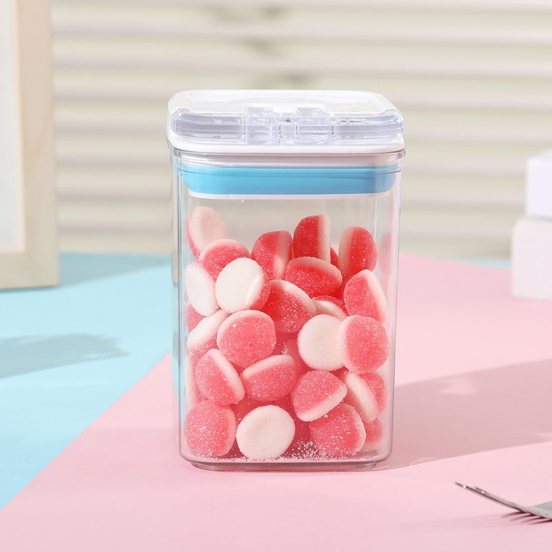 Cutie de Depozitare Alimente, Flippy, tip Container, 0.8L, 10x10x15.5 cm, Recipiente pentru Cereale in Bucatarie, Transparente cu Capac Alb-Albastru