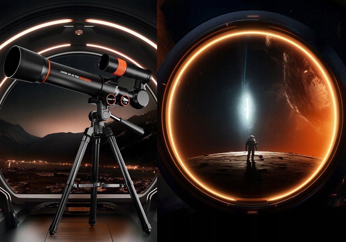 Telescop pentru copii cu stativ si 2 oculare pentru observarea cerului, 46x43x33 cm, negru