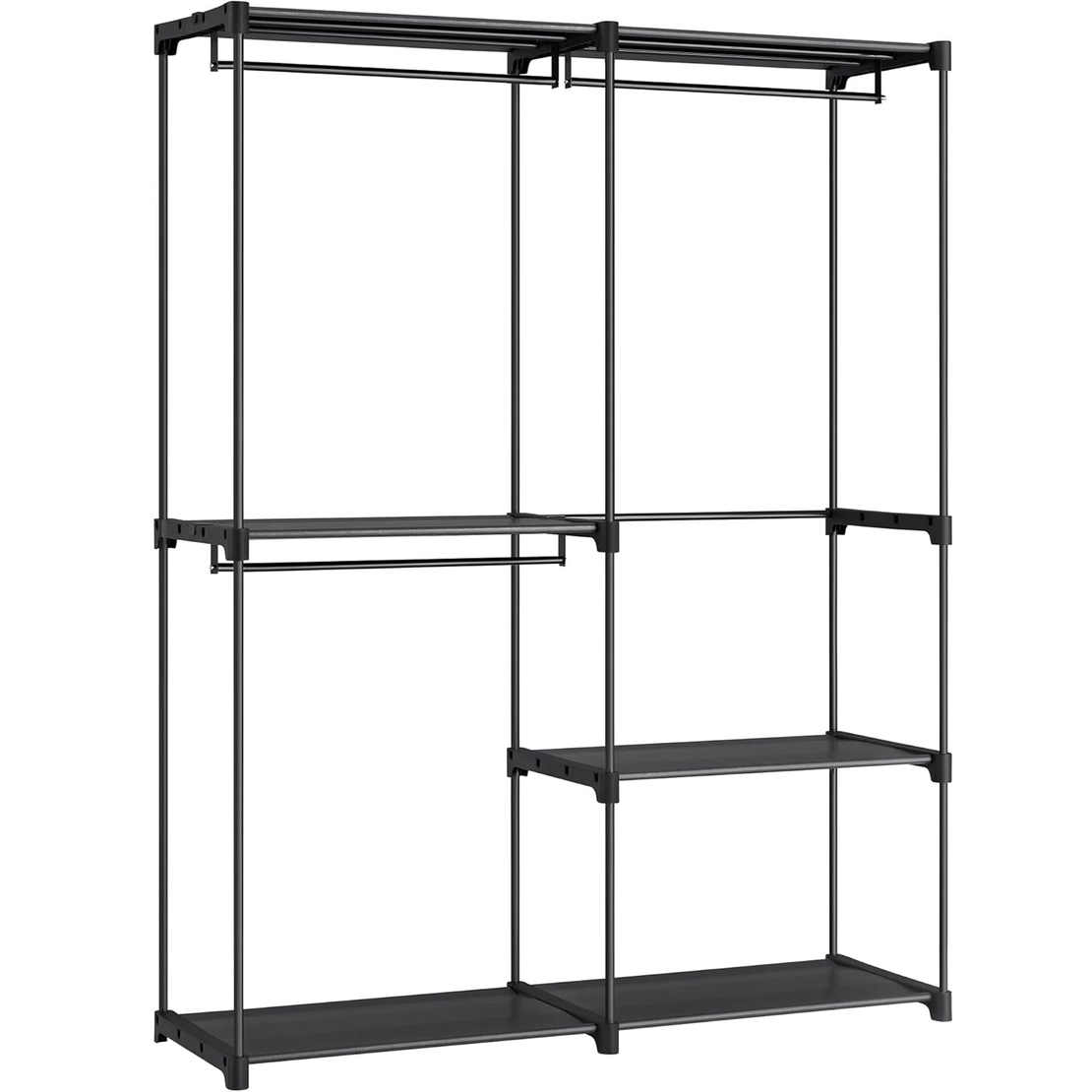 SONGMICS Dulap de haine portabil, cu 3 bare de agatat si rafturi, 138x43x182 cm, negru