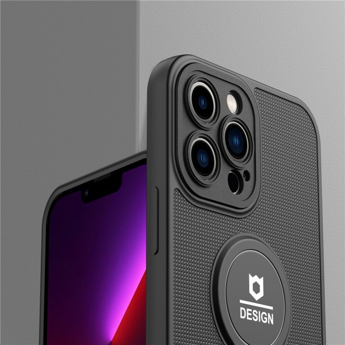 Husa Armor Design cu Stand pentru Apple iPhone 14 Plus (6.7) Negru, Suport Auto Magnetic, Protectie Antisoc, Vafy