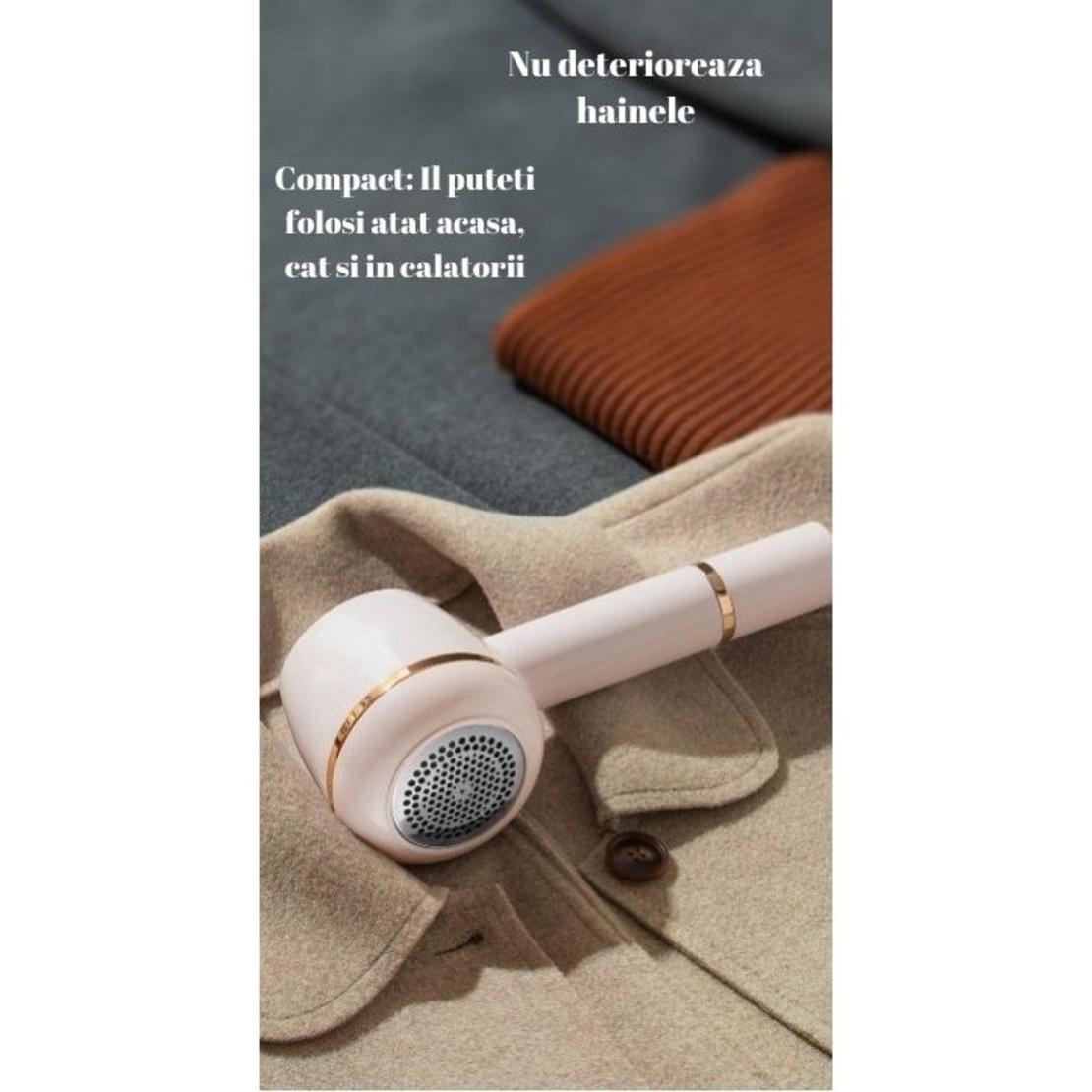 Aparat Pentru Curatat Scame, Par Si Praf, Vafy, Pentru Diferite Tipuri De Material, Cu Lame Din Otel Inoxidabil, Incarcare Prin USB Type-C, Cu Perie De Curatare, Cablu USB Si Stick Cu Lipici Incluse, Roz, 220 x 86 mm