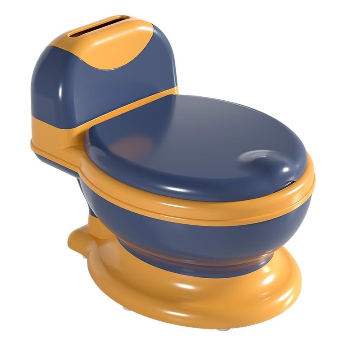 Olita Bebelusi, Flippy, pentru Copii 1 - 8 Ani, Model Toaleta Adulti, Colac Moale PVC, Compartiment Detasabil, Cutie Depozitare Hartie, 34 x 32 x 19 cm, Albastru/Portocaliu