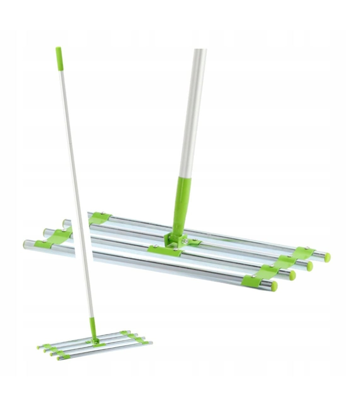 Nivelator manual gazon si teren cu cap lat din otel si aluminiu, 60x25 cm, maner 164 cm, verde
