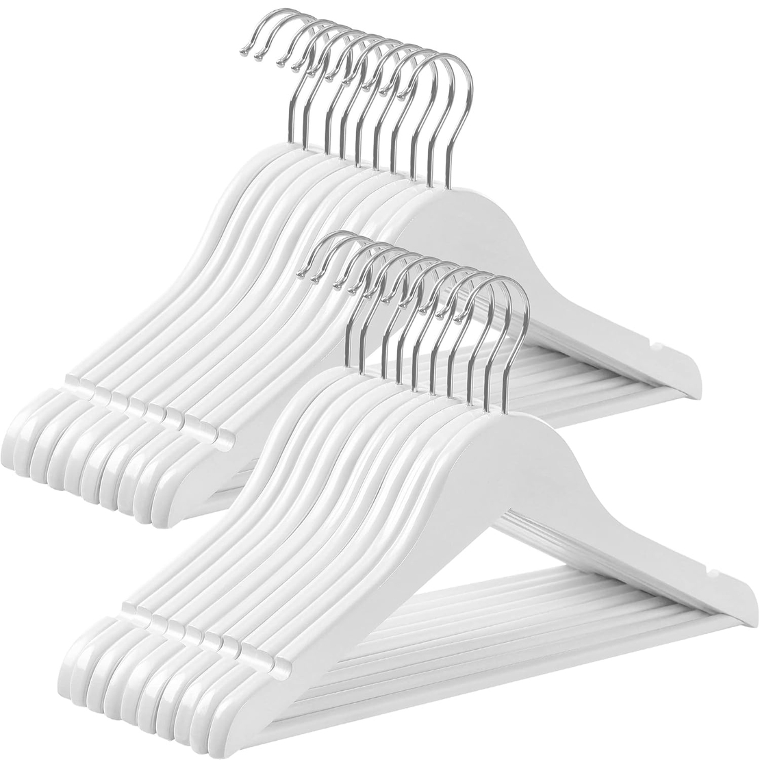 SONGMICS Umerase copii 35x20 cm, set 20 buc, lemn masiv cu bara pentru pantaloni si carlig rotativ, alb