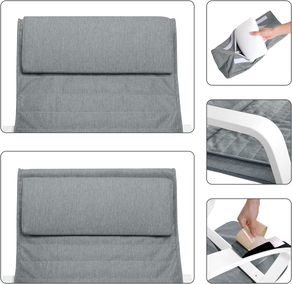 SONGMICS Scaun balansoar din lemn, suport picioare reglabil, maxim 150kg, 67x122x84cm, gri deschis