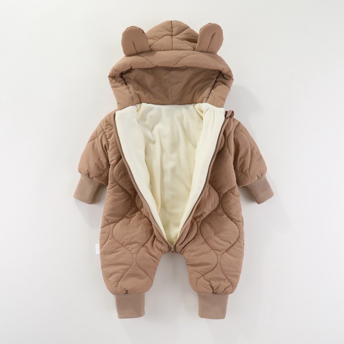 Combinezon de Iarna, Flippy, pentru Bebelusi, din Bumbac, cu Urechi, Mansete Elastice, Unisex, 73 cm, Maro