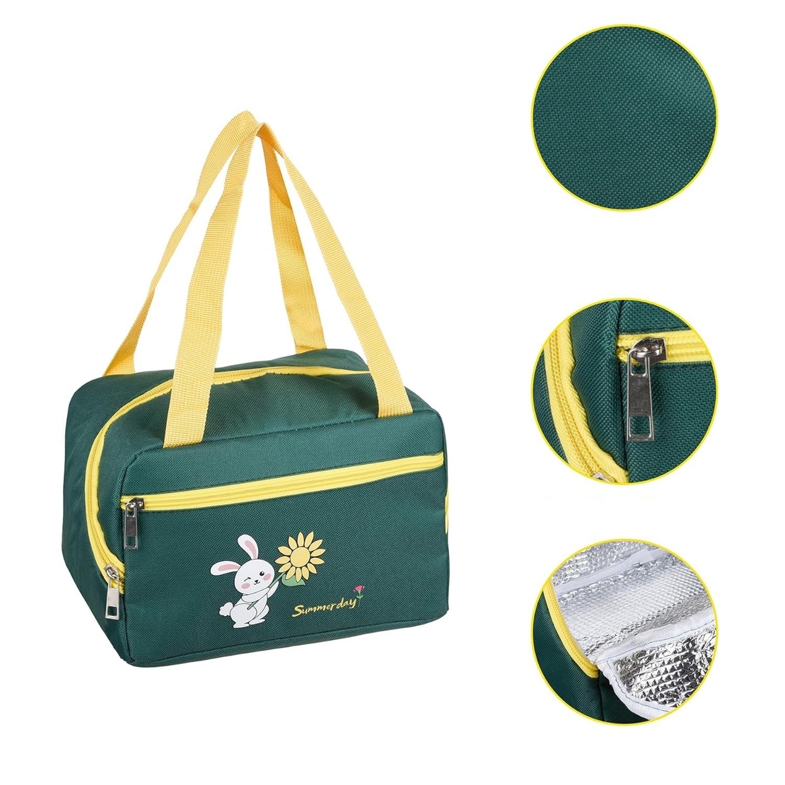 Geanta Termo-Izolanta, Flippy, Compartimente Telefon si Tacamuri, Multifunctionala, Impermeabila, 30x21x20 cm, Design Iepuras, Verde
