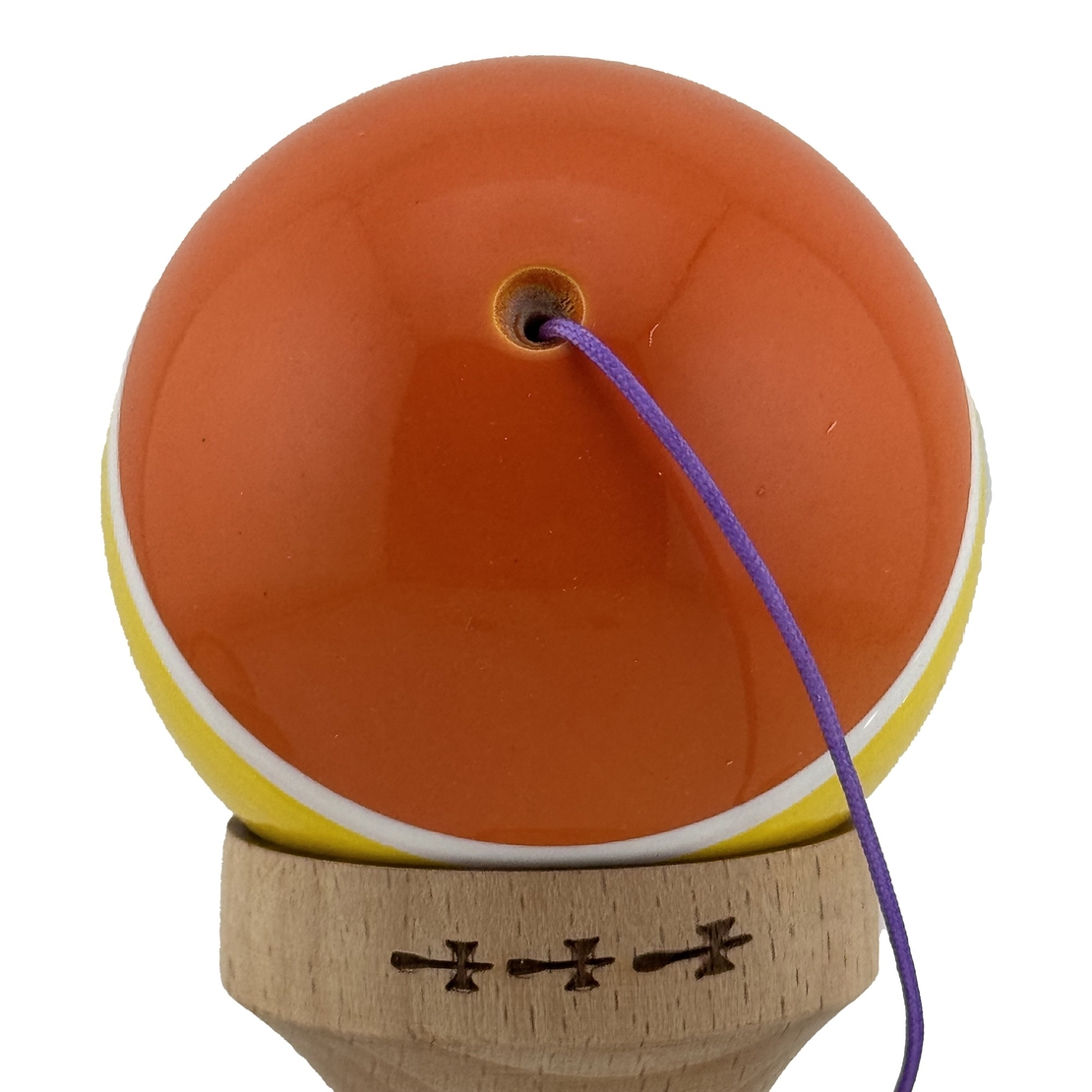 Kendama X Originala, Profesionala, Flippy, Big Cups V2, Super Sticky Legendary Cupe Mari, Rulment Metalic cu Ata 55 cm, Portocaliu/Galben/Alb
