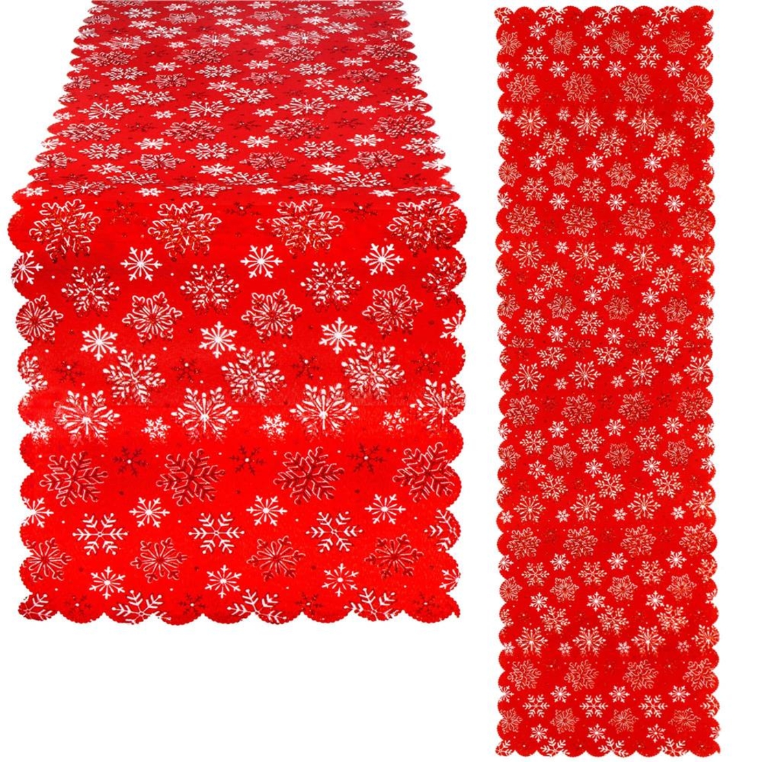Fata de masa pentru decor, cu motive de Craciun, din stofa, 34x187cm, rosu