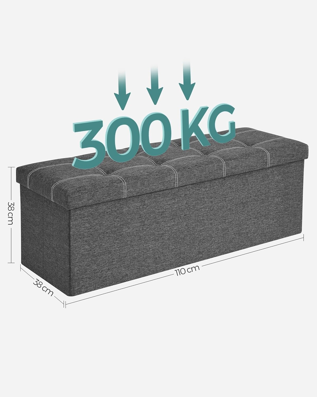 SONGMICS Bancheta pliabila cu spatiu de depozitare 110x38x38 cm, MDF si material textil, capacitate 300 kg, gri inchis