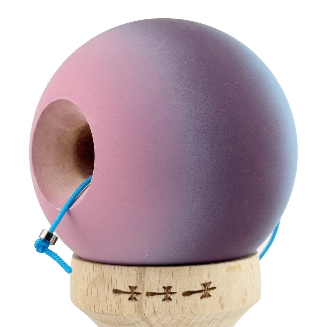 Kendama X Originala, Profesionala, Flippy, Big Cups V2, Rubber Grip cu Cupe Mari, Rulment Metalic cu Ata 55 cm, Gradient Albastru/Mov/Roz