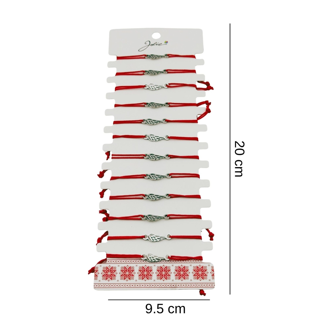 Bratara Martisor pentru Dama, Jolie, Model Aripa, Set 12 bucati, Pandativ Argintiu din Inox cu Snur Rosu Ajustabil