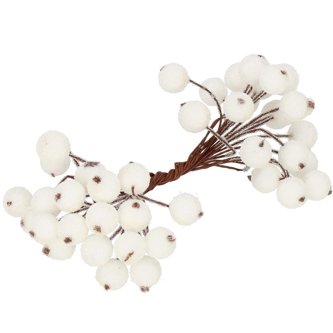 Set decorativ ramuri cu merisoare rosii artificiale inghetate, 15 cm, 200 boabe, alb