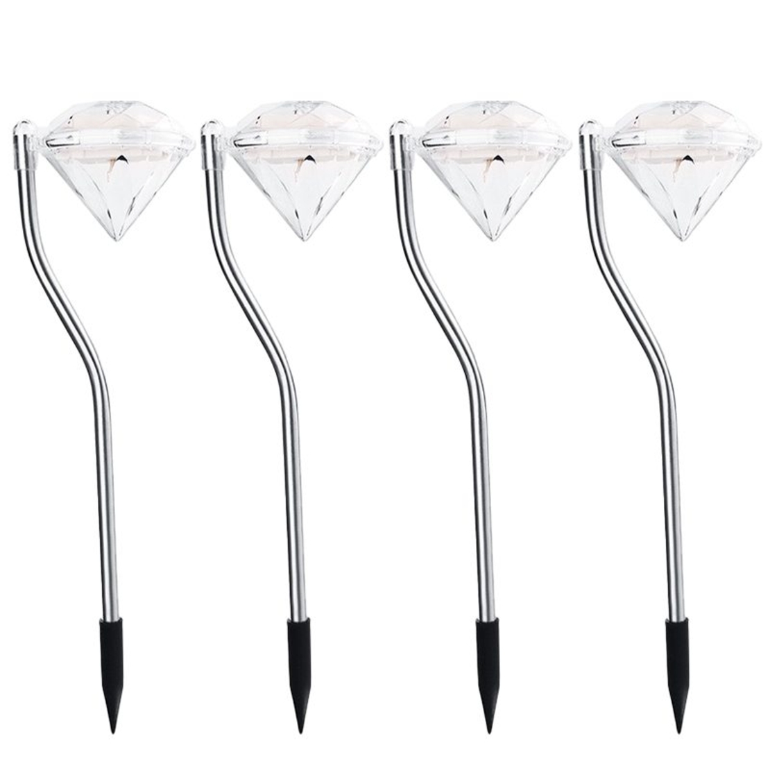 Lampa solara LED pentru Gradina, Flippy, Set 4 Bucati, Tip Diamant, Inaltime 30 x 9 cm, 2V, ABS, 600mAh, Lumina Alb Rece, Argintiu