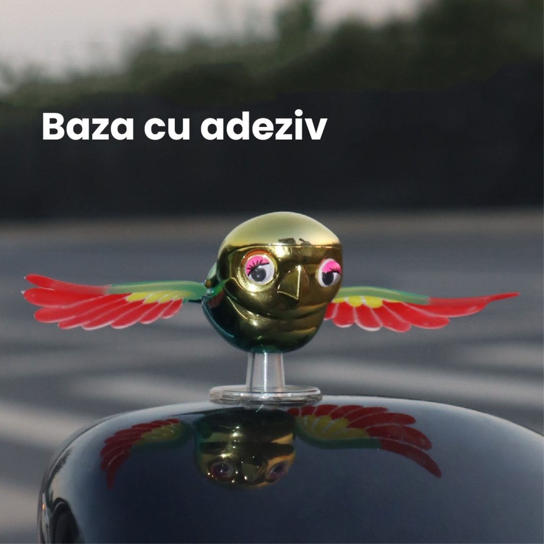 Ornament Decorativ Auto, Flippy, Model Pasare Zburatoare pentru Moto/Auto, din plastic Rezistent, 14.5 x 8 x 5 cm, Verde/Multicolor