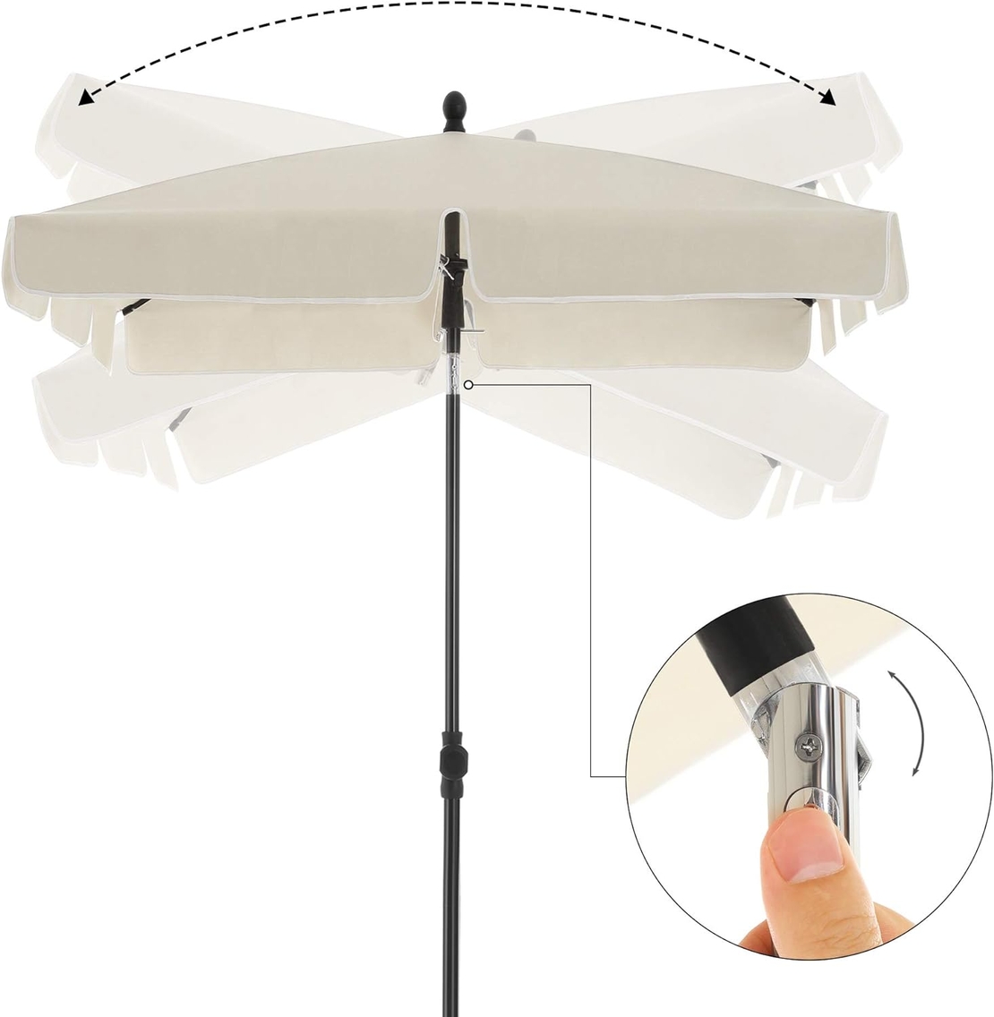 SONGMICS Umbrela terasa gradina sau plaja, inclinare 2 directii, protectie UV UPF 50+, 180x125 cm, bej
