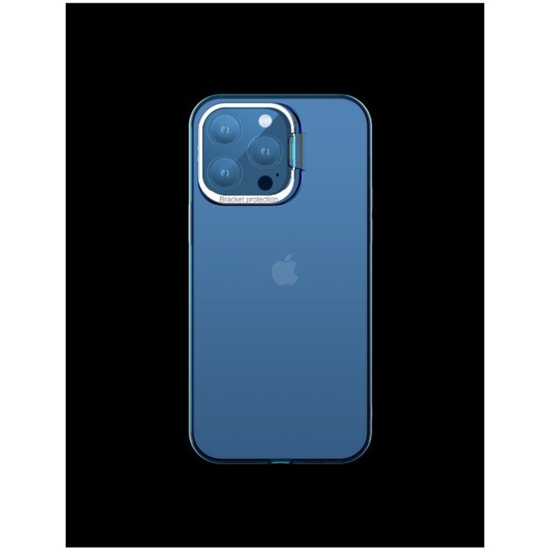 Husa de protectie pentru iPhone 14 Pro, cu suport metalic pentru camera, Bracket Series, Vafy, Protectie Antisoc, PC mat, silicon moale pe margini, Albastru