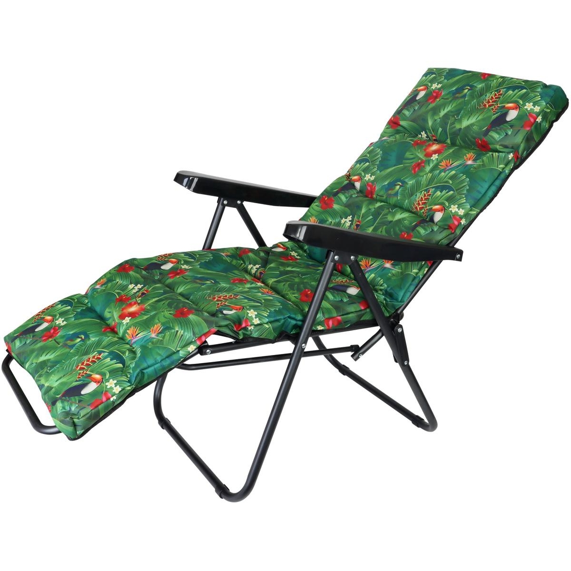 Scaun de gradina cu perna, reglaj pe pozitii, cadru metalic pliabil, 57x83x106 cm, multicolor