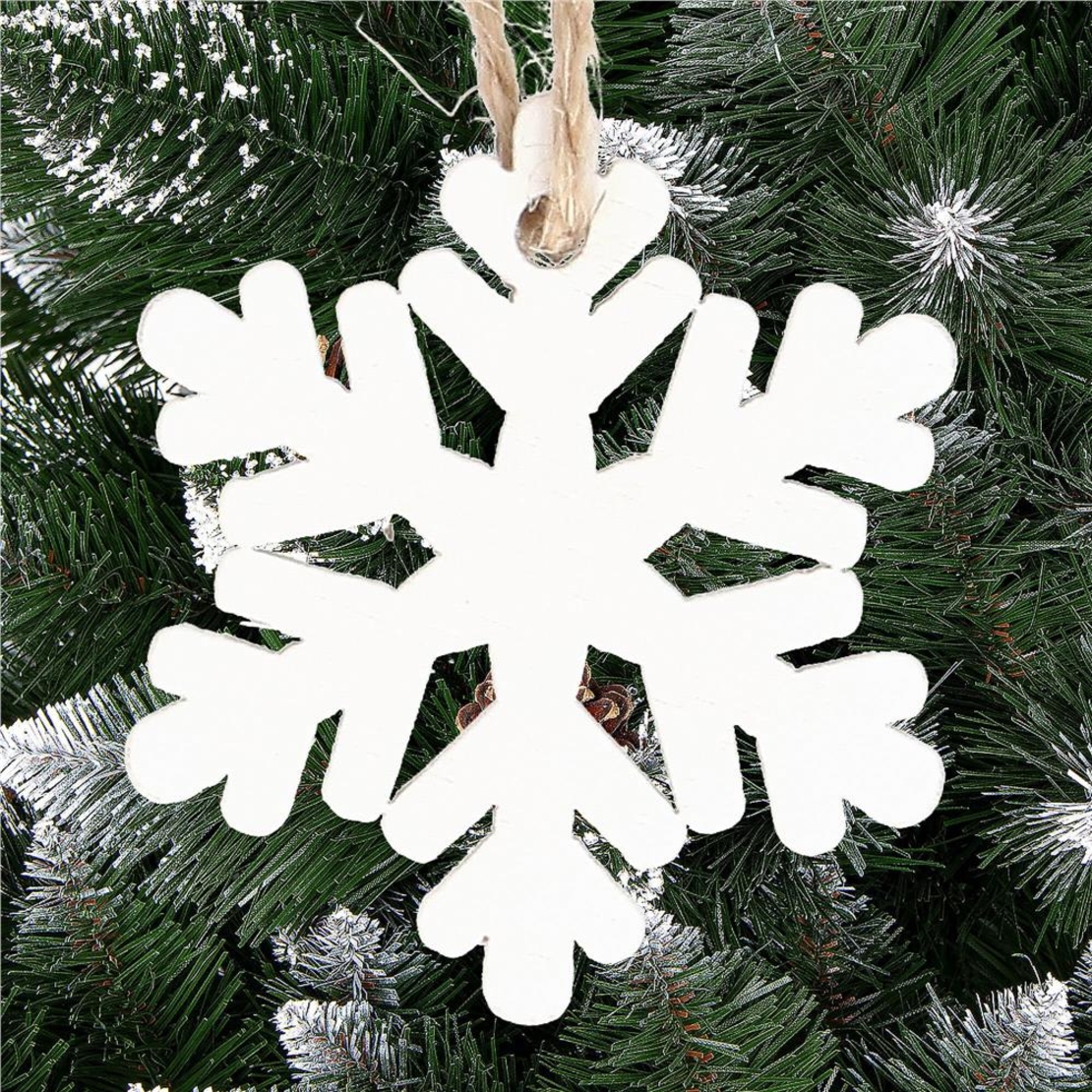 Decoratiune brad fulg de zapada din lemn, set 6 bucati, 4cm, alb