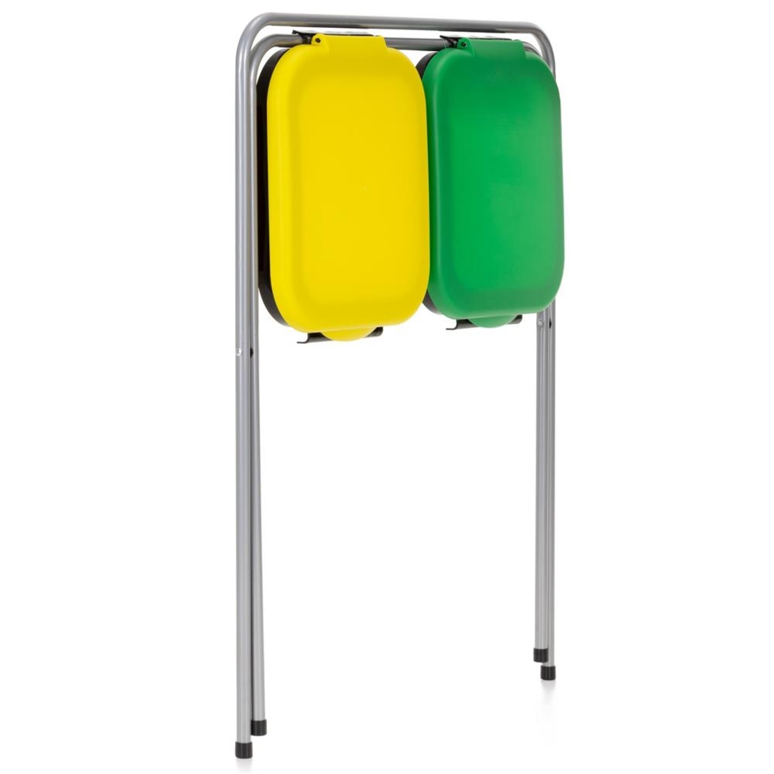 Cos de gunoi selectiv cu 2 compartimente, cadru metalic si capace PP, 68x42x75 cm