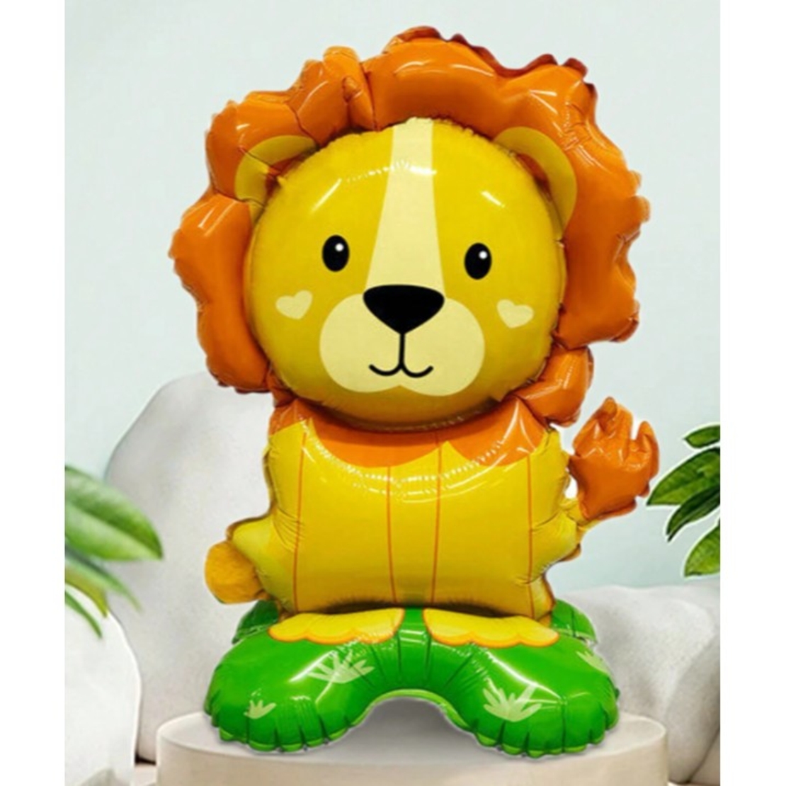 Balon din Folie Metalizata, Vafy, Mini Figurine Animalute, Model Leu, Tematica Aniversare, 39x58 cm, Ambalaj Individual, Pai Inclus, Umflare cu Aer sau Heliu, Multicolor