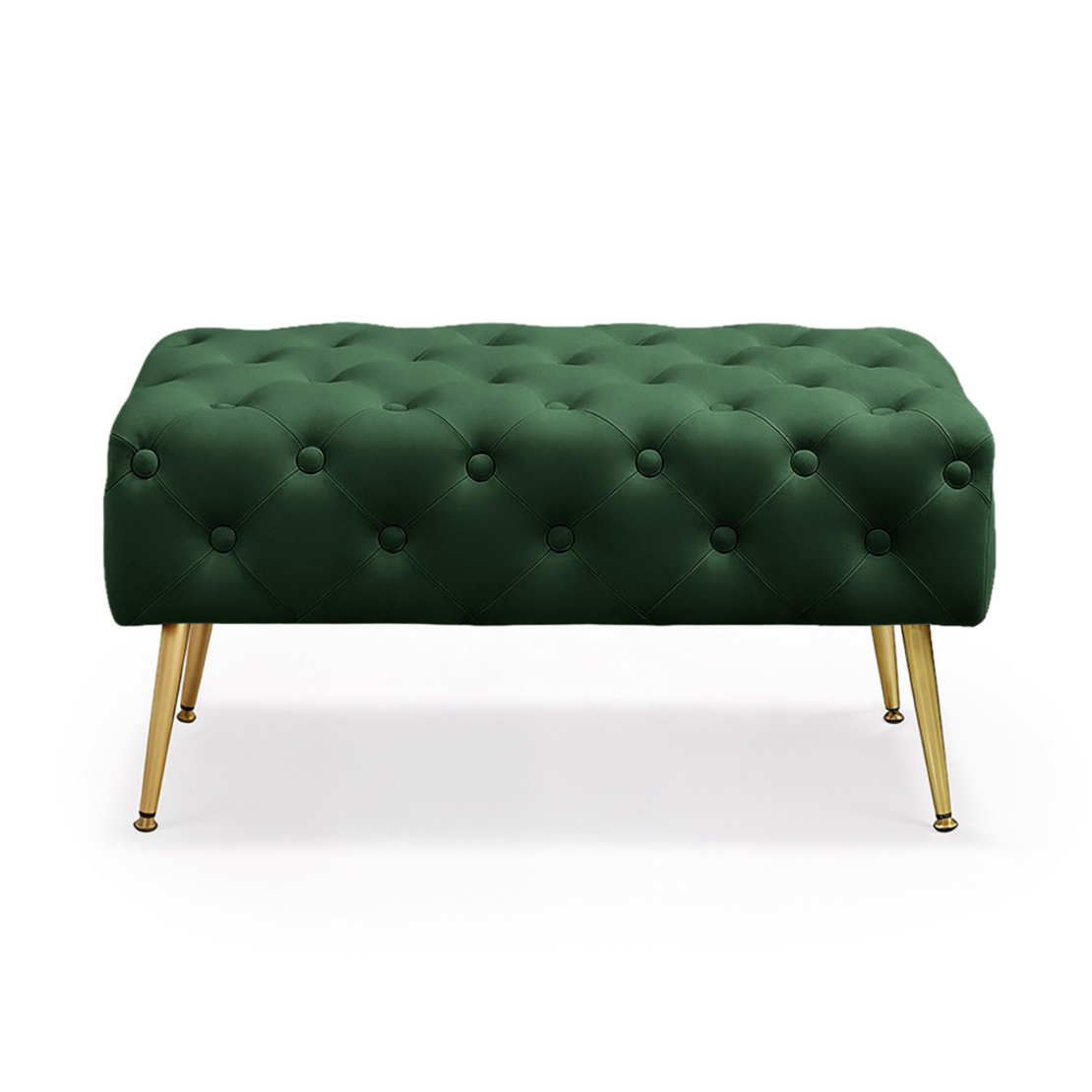 Taburet Madrid, tapitat cu catifea, tip banca, cu picioare metalice, 80x42x41 cm, verde