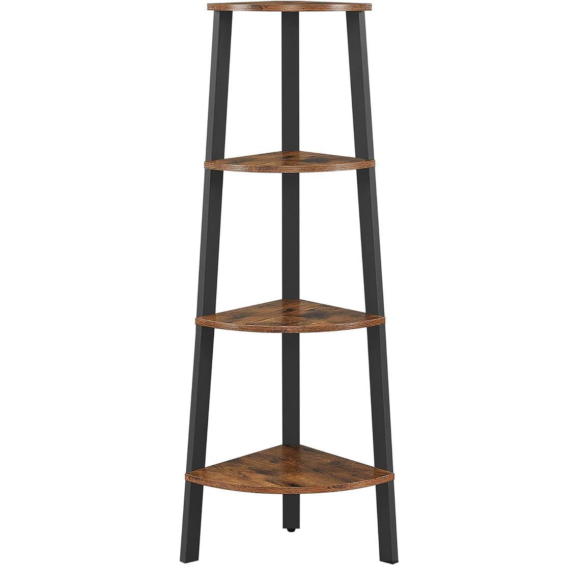 VASAGLE Raft de colt cu 4 etaje, tip biblioteca, cadru metal si polite lemn, industrial, 34x34x125cm, maro rustic