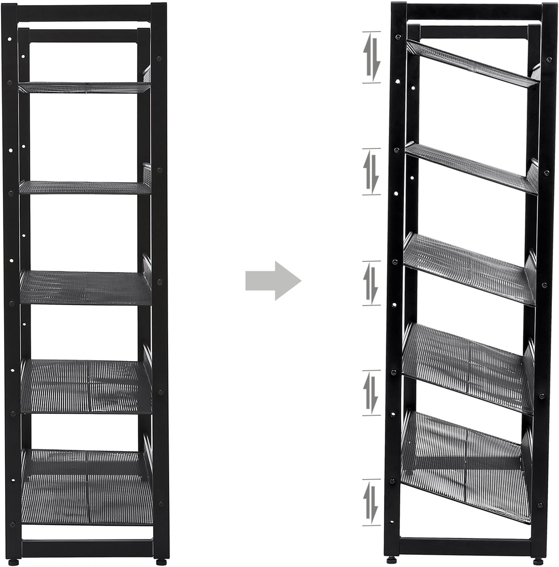 SONGMICS Raft de depozitare pantofi pe 5 niveluri, metal, rafturi plate sau unghiulare reglabile, 31x74x104cm, negru