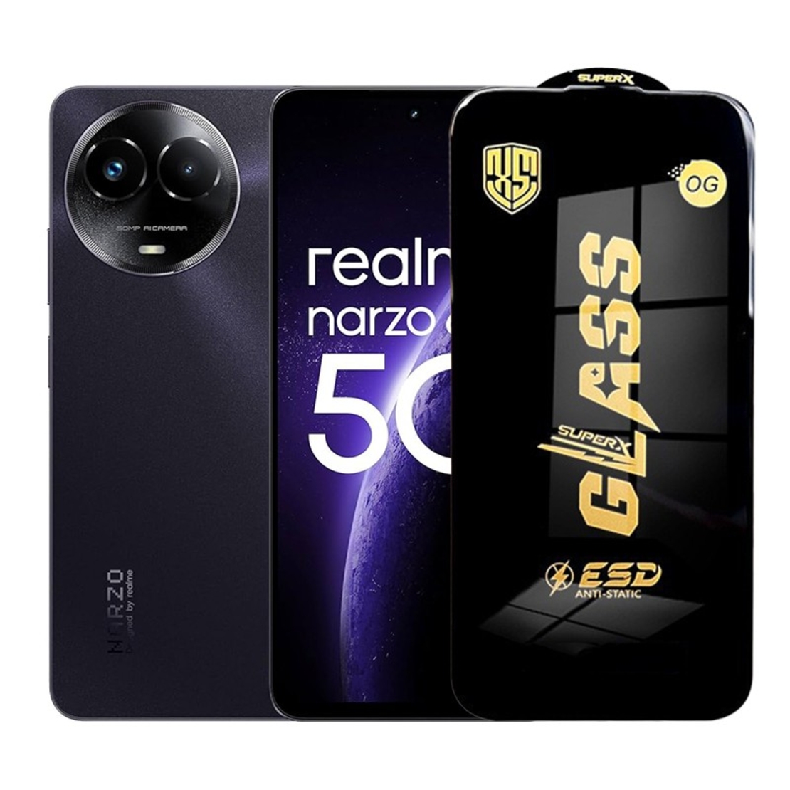 Folie de Protectie pentru Realme Narzo 60x, Vafy, Sticla Securizata ESD, Margini Negre, Rezistenta la Zgirieturi, Antistatica, 0.35 mm, Transparenta