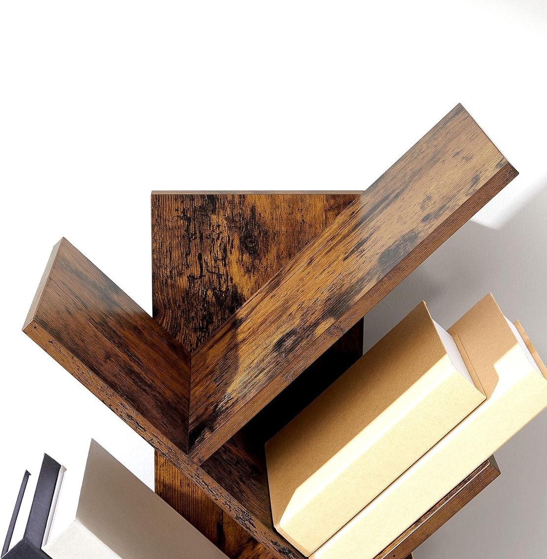 VASAGLE Biblioteca de podea cu 8 etaje, cu rafturi din lemn in forma V, 25x141x50cm, maro rustic