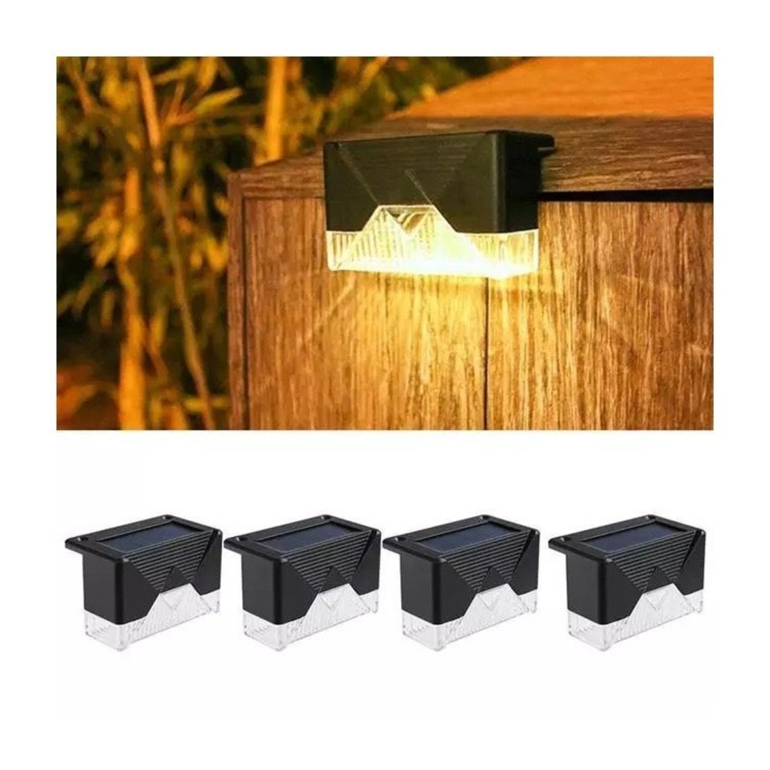Aplica solara LED pentru Gradina, Flippy, Set 4 Bucati, ABS/Policarbonat, rezistenta la apa IP65, pentru trepte, borduri, terasa, 1.2V, 600mah, 7.9 x 5 cm, Lumina Alb calda, Negru