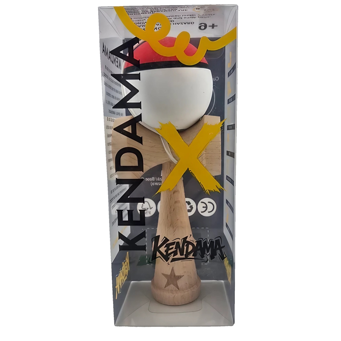 Kendama X Originala, Profesionala, Flippy, din Lemn, Rubber Grip, 18 cm, Rosu/Alb