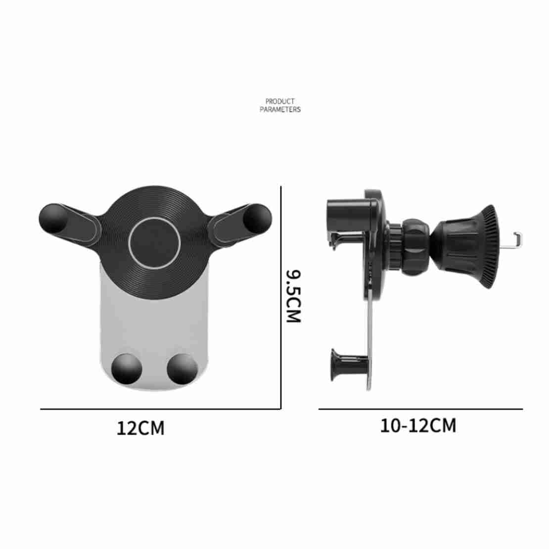 Suport Auto de Telefon, Flippy, pentru Ventilatie, din ABS, cu Clipsuri, Rotativ, 12x9.5x12 cm, Negru-Transparent