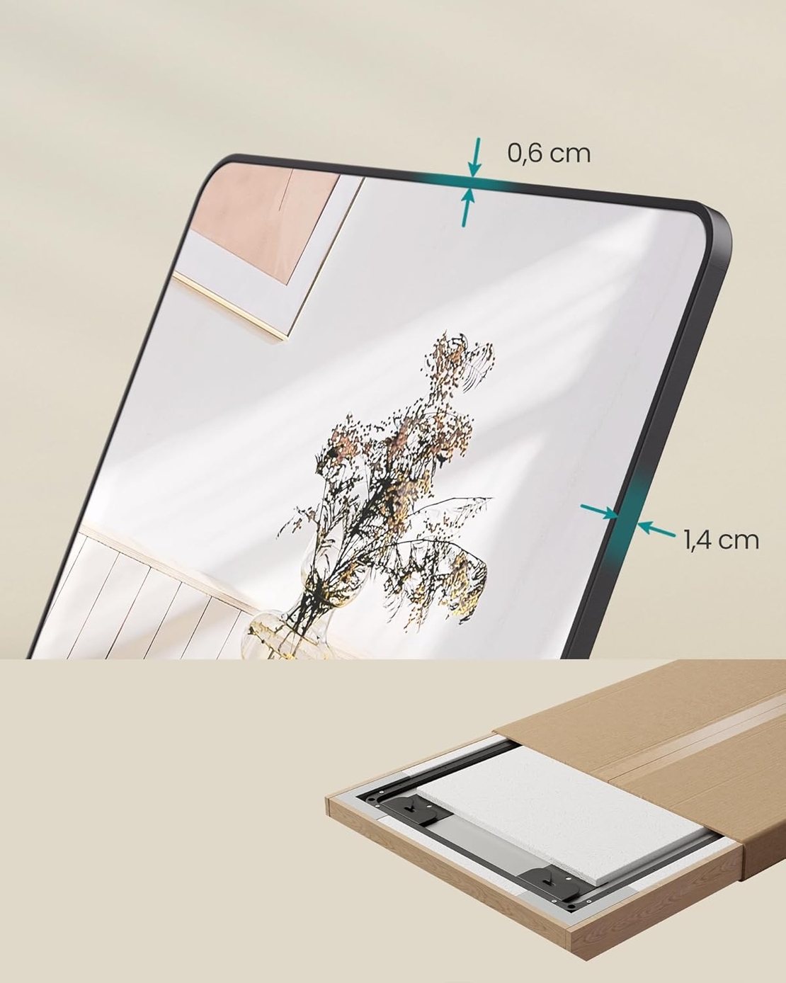 SONGMICS Oglinda mare de perete sau usa, rama aluminiu si sticla securizata, 120x40 cm, negru