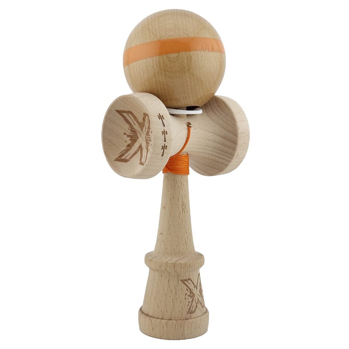 Kendama X Originala, Profesionala, Flippy, Super Sticky, Cupe Mari KING SIZE V3, Gaura in Baza, Rulment Metalic, din lemn 18 cm, Ata 62/65 cm, Original Portocaliu