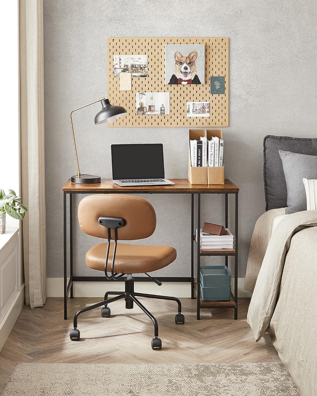 VASAGLE Birou cu 2 rafturi pe stanga sau dreapta, cadru din otel, 50x100x75cm, industrial, maro rustic si negru