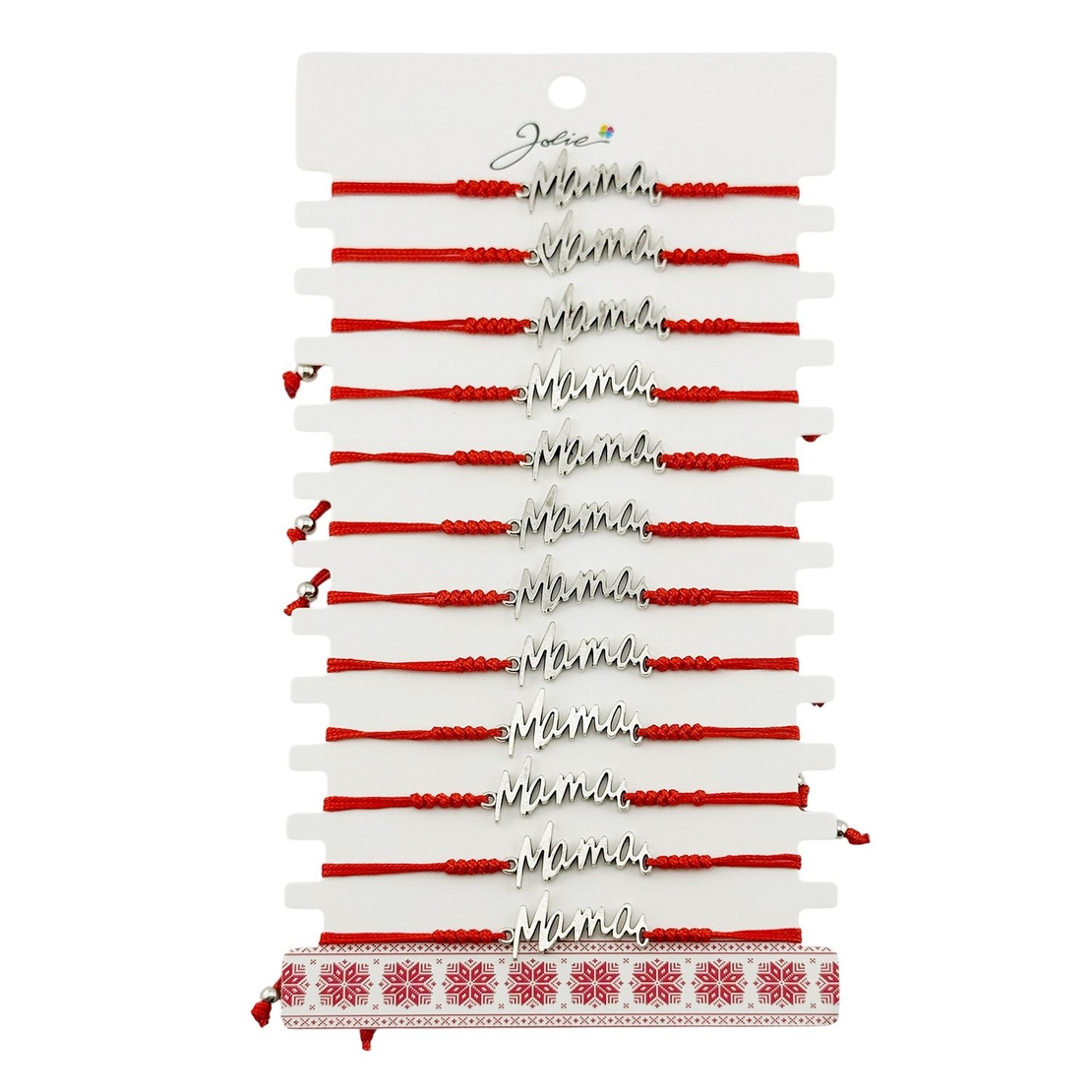 Martisor Bratara Impletita cu Pandantiv din Inox, Jolie, pentru Dama, Set 12 bucati, Snur Rosu Textil, Dimensiune Reglabila, Model Mama