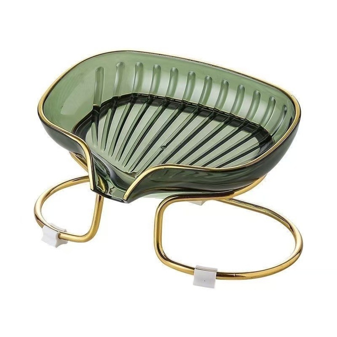 Savoniera cu Suport, Flippy, Sistem de Scurgere a Apei, Margine Aurie, 14 x 8.5 x 9 cm, din TPE, Verde