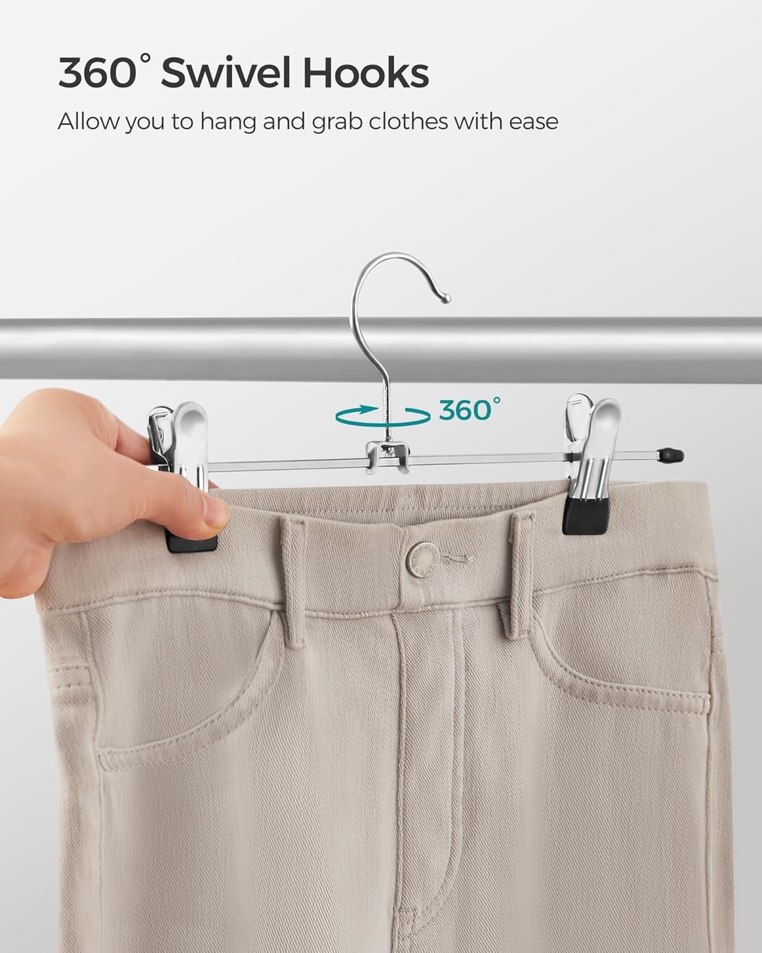 SONGMICS Set de 20 de umerase pantaloni din metal, cu cleme reglabile, carlige rotative 360°, 31 cm, argintiu