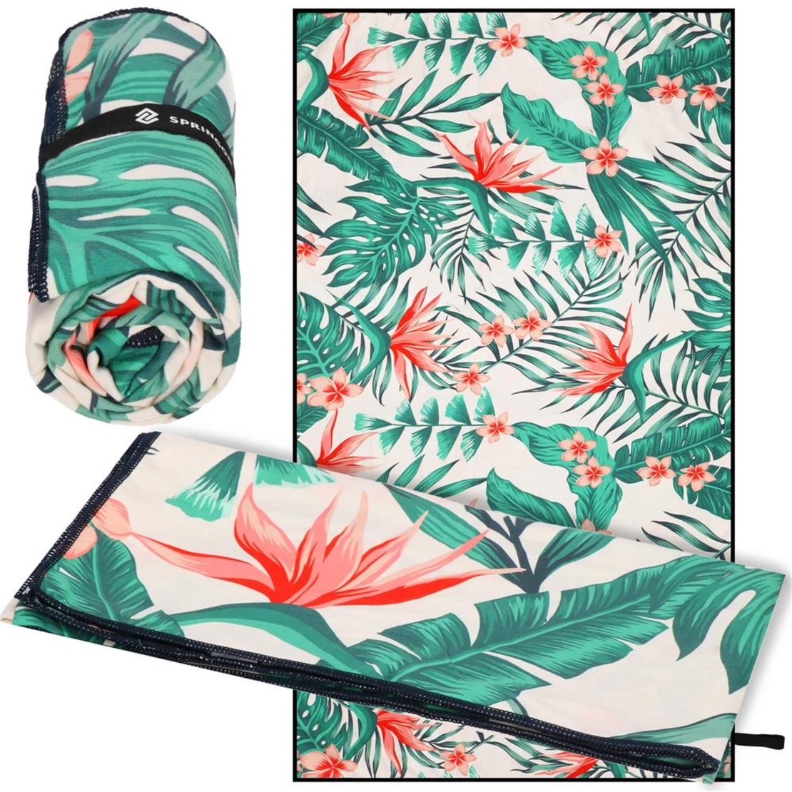 Prosop de plaja cu uscare de rapida, husa de transport, 90x180cm, model floral