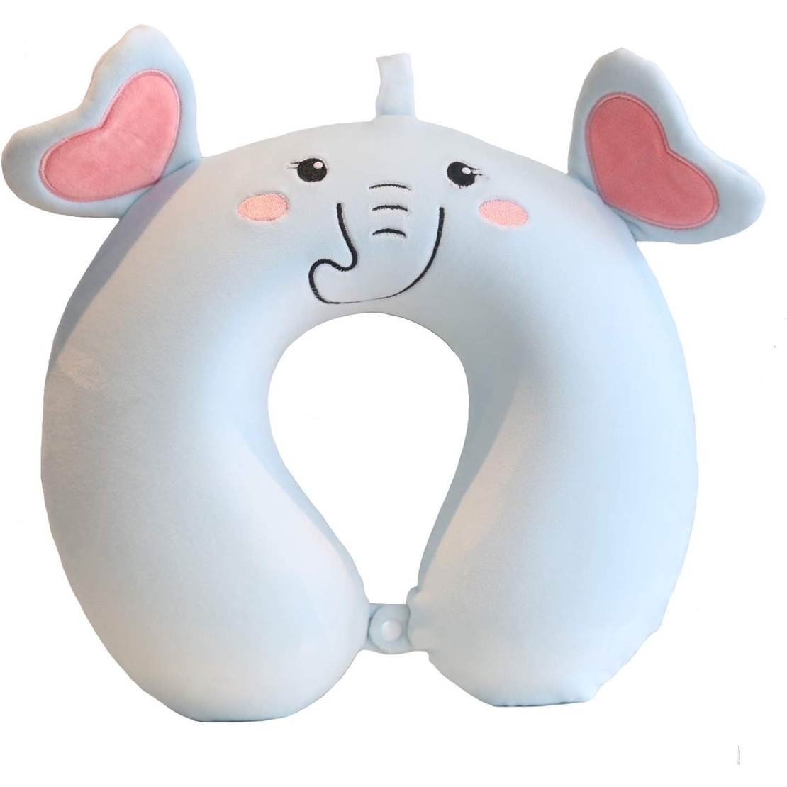 Perna de Calatorie in Forma de U, Vafy, Pentru Gat si Cap, Umplutura din Spuma cu Memorie, 30x30 cm, Model Elefant, Accesoriu de Voiaj, Birou, Masina, Sistem Prindere Capse, Albastru