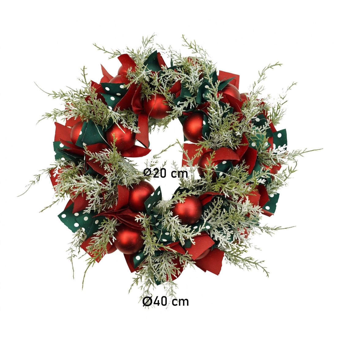Coronita de Craciun pentru usa, Rosu/Verde, 40 cm, PVC, Artificiala, Decorata, cu LED, Interior/Exterior, Flippy