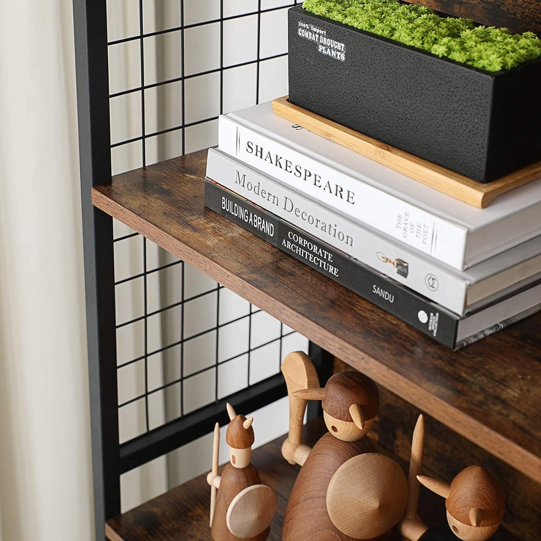 VASAGLE Biblioteca, raft cu 4 niveluri, cadru otel si polite din MDF, 74x30x155cm, maro rustic si negru