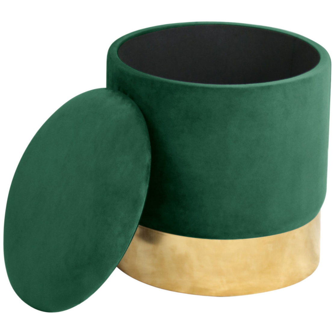 Taburet tapitat rotund Golden cu spatiu de depozitare, velur, 39x39x40 cm, verde