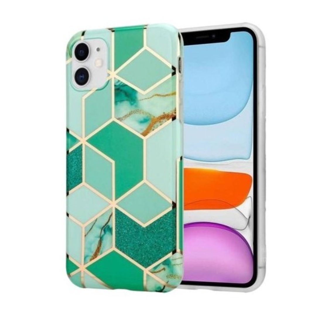 Husa protectie Vafy compatibila cu Huawei P Smart 2021 Soft IMD TPU Marble Geometric Verde
