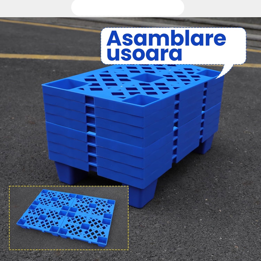 Palet de Transport, Flippy, 60 x 40 x 10 cm, din Plastic durabil, Palet pentru Stivuitor in Depozit, Rezistent la Umiditate, Grila Ingrosata, 5 Picioare, Albastru