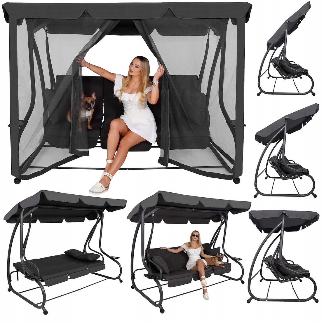 Balansoar leagan pat 3 persoane Sersimo Corsica, cu plasa anti-insecte, sarcina 320kg